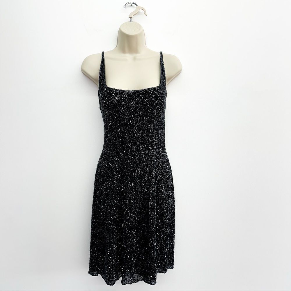 Cache Women’s Vintage Y2K 90s All Over Beaded Criss Criss Back Fitted Mini Dress